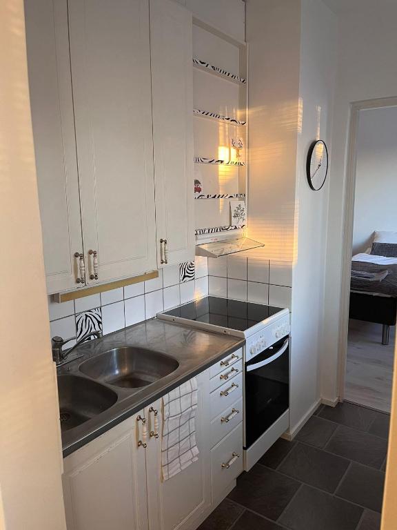 Cuisine équipée avec plaques et four au Kaamos Apartment à Rovaniemi