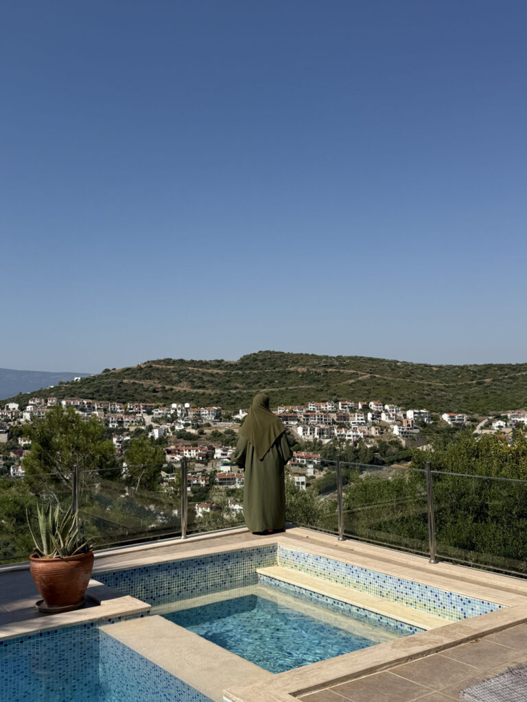 Vue panoramique sur le village et la mer depuis la piscine de la Villa Selen, Bodrum